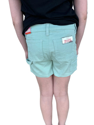 YMI Girls' Contrast Stitch Carpenter Shorts – Light Aqua Utility Style - All About Me Boutique