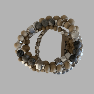 MK - Gray and Tan Stretch Bracelet with Gold Metal - All About Me Boutique