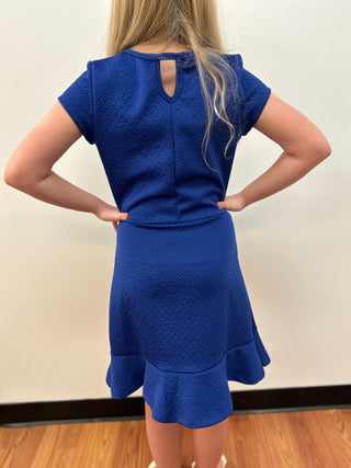 AC407 Girls Cobalt Cap Sleeve Dress - All About Me Boutique