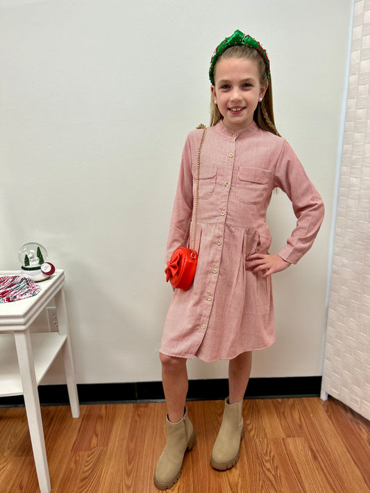 Vignette Girls Red and White Pinstriped Shirt Dress