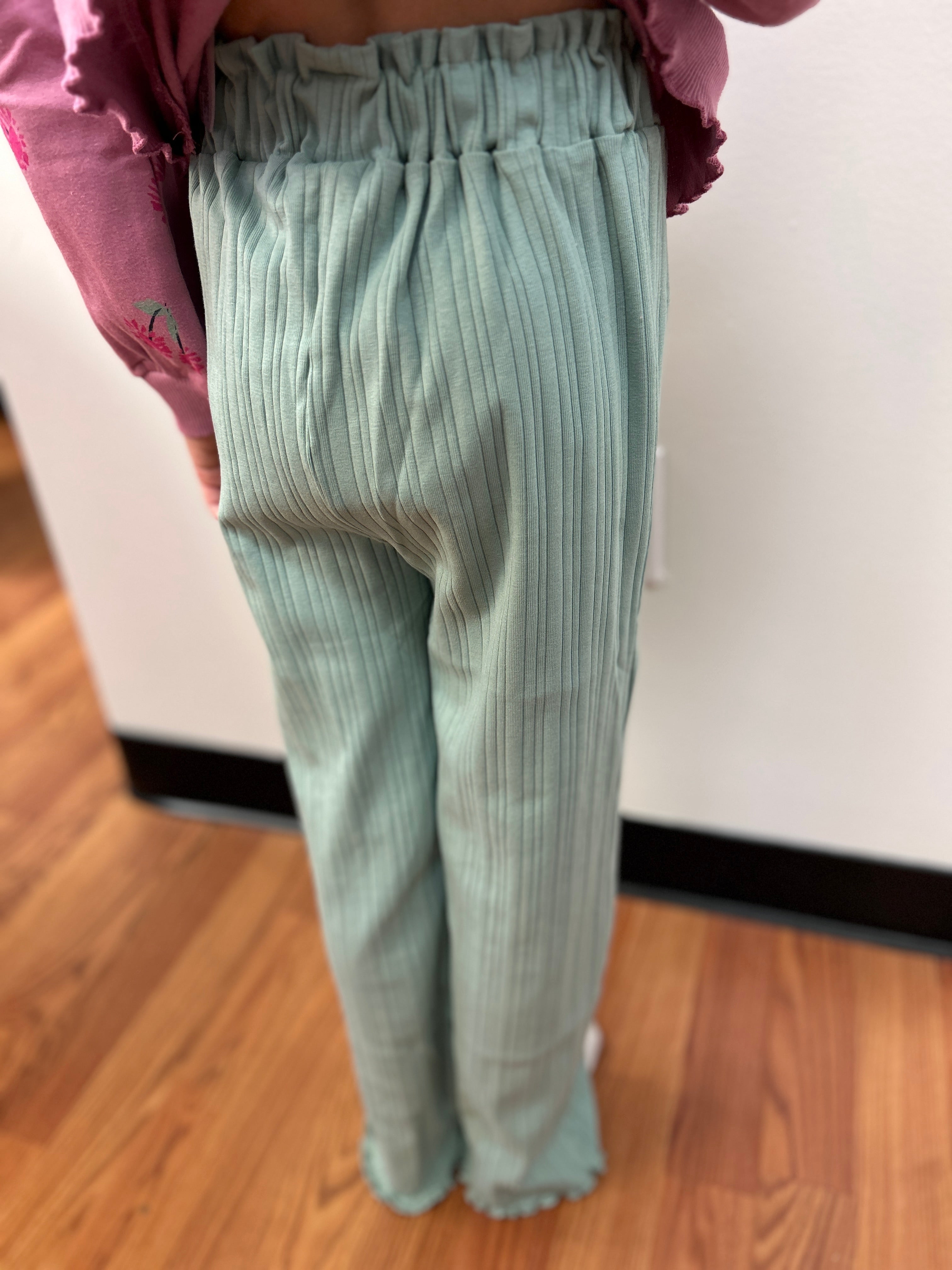 Minymo Girls Sage Ribbed Pant