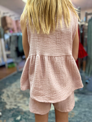 AC407 - Blush Gauze Baby Doll Top - All About Me Boutique