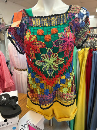 Rejane Short Sleeve Crochet Top - All About Me Boutique