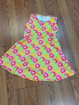 AC407 - Sleeveless Citrus Print Dress - All About Me Boutique
