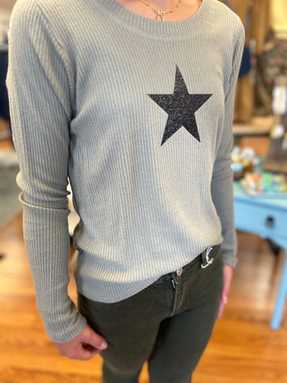 Area Code Girls Rib Knit Long Sleeve Top with Glitter Star