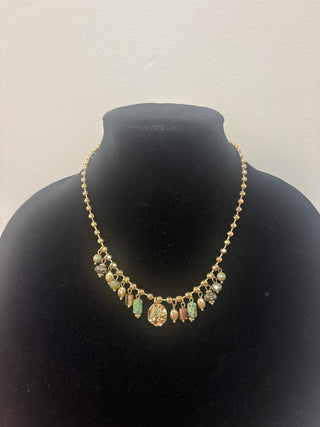 MK Ball Chain Necklace with Green Stone and Gold Charms - All About Me Boutique