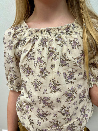 Vignette Girls Peasant Top - Floral Smocked - All About Me Boutique
