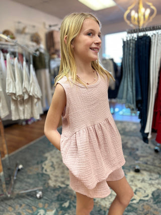 AC407 - Blush Gauze Baby Doll Top - All About Me Boutique