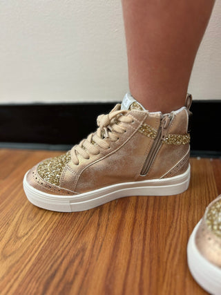 Mia - Rose Gold Hightop Glitter Detail Sneaker - All About Me Boutique