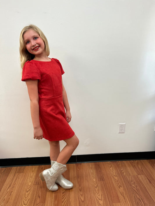 Sadie & Sage Tween Girls Red Faux Suede Dress - Holiday Party Dress