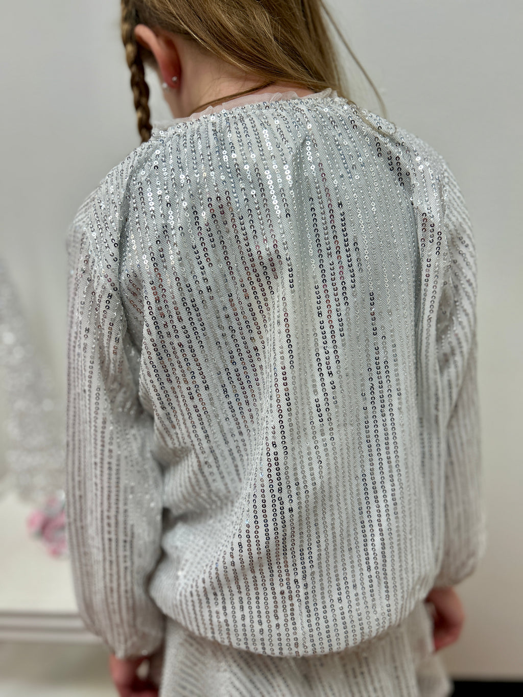 Vignette Girls White Sequin Bomber Jacket