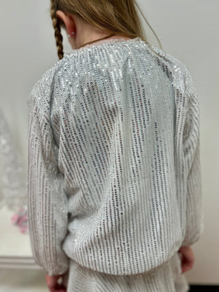 Vignette Girls White Sequin Bomber Jacket - All About Me Boutique