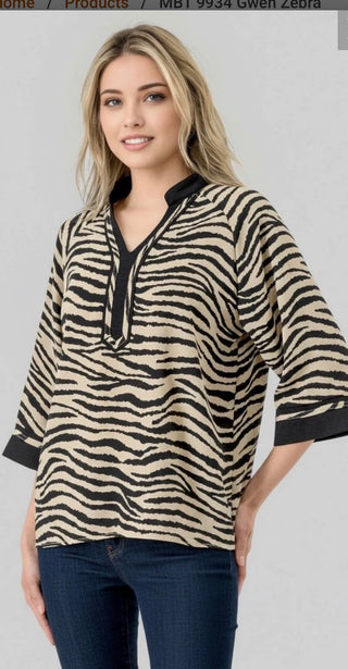 Pixie + Ivy Gwen Zebra Print V-Neck Top