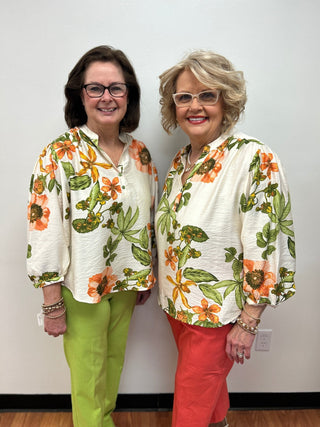 Floral Linen Look Blouse - All About Me Boutique