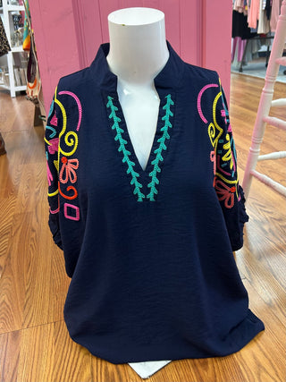 Umgee Embroidered Dolman Sleeve Blouse