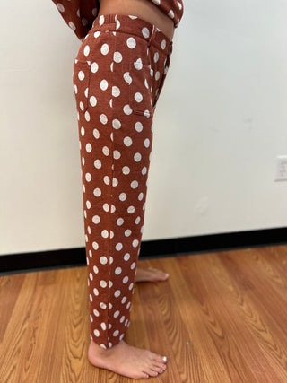 Hayden Girls Rust and Cream Polka Dot Knit Trouser - All About Me Boutique