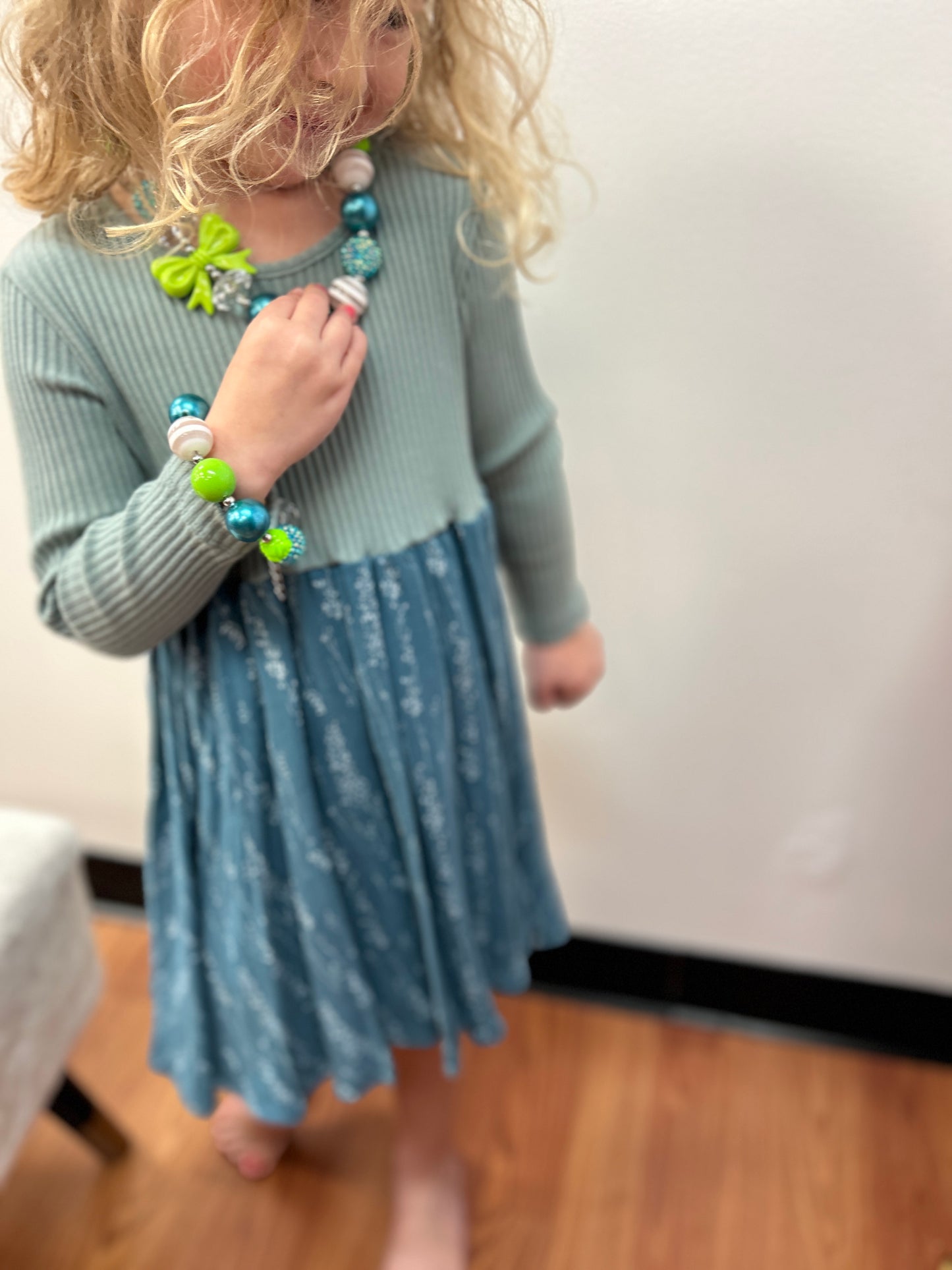 Vig-Girls Aqua and Teal Tiered Dress