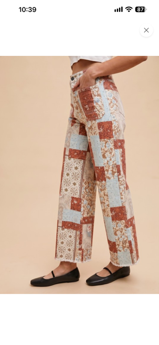 Anniewear Patchwork Print Wide-Leg Pants