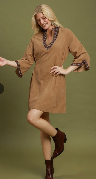 Umgee Corduroy Contrast Trim A-line Dress