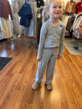 Girls' Heather Grey Ribbed Wide Leg Pant