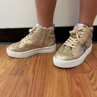 Mia - Rose Gold Hightop Glitter Detail Sneaker - All About Me Boutique
