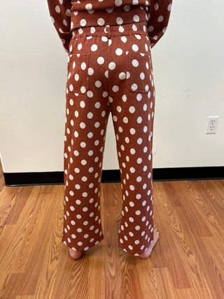 Hayden Girls Rust and Cream Polka Dot Knit Trouser - All About Me Boutique