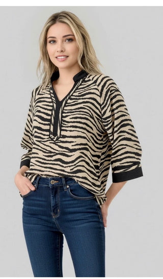 Pixie + Ivy Gwen Zebra Print V-Neck Top