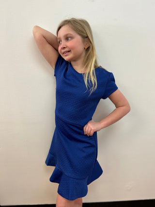 AC407 Girls Cobalt Cap Sleeve Dress - All About Me Boutique