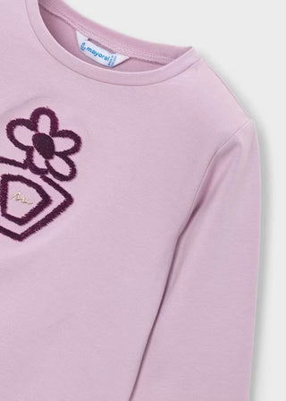Mayoral Girls Floral Appliqué Long Sleeve Cotton Tee