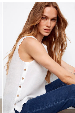 Charlie B Sleeveless Linen Blouse With Side Buttons