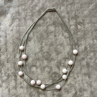 SL - Silver Corded Necklace with Pink Beads - All About Me Boutique