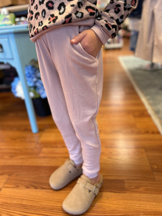 Girls' Cozy Blush Pink Ribbed Joggers with Pockets