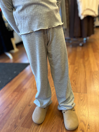 Girls' Heather Grey Ribbed Wide Leg Pant