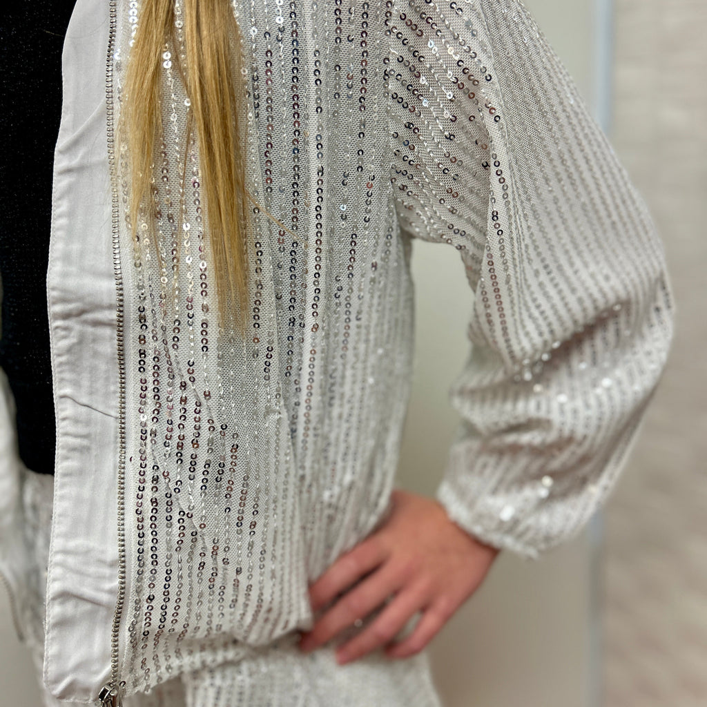 Vignette Girls White Sequin Bomber Jacket