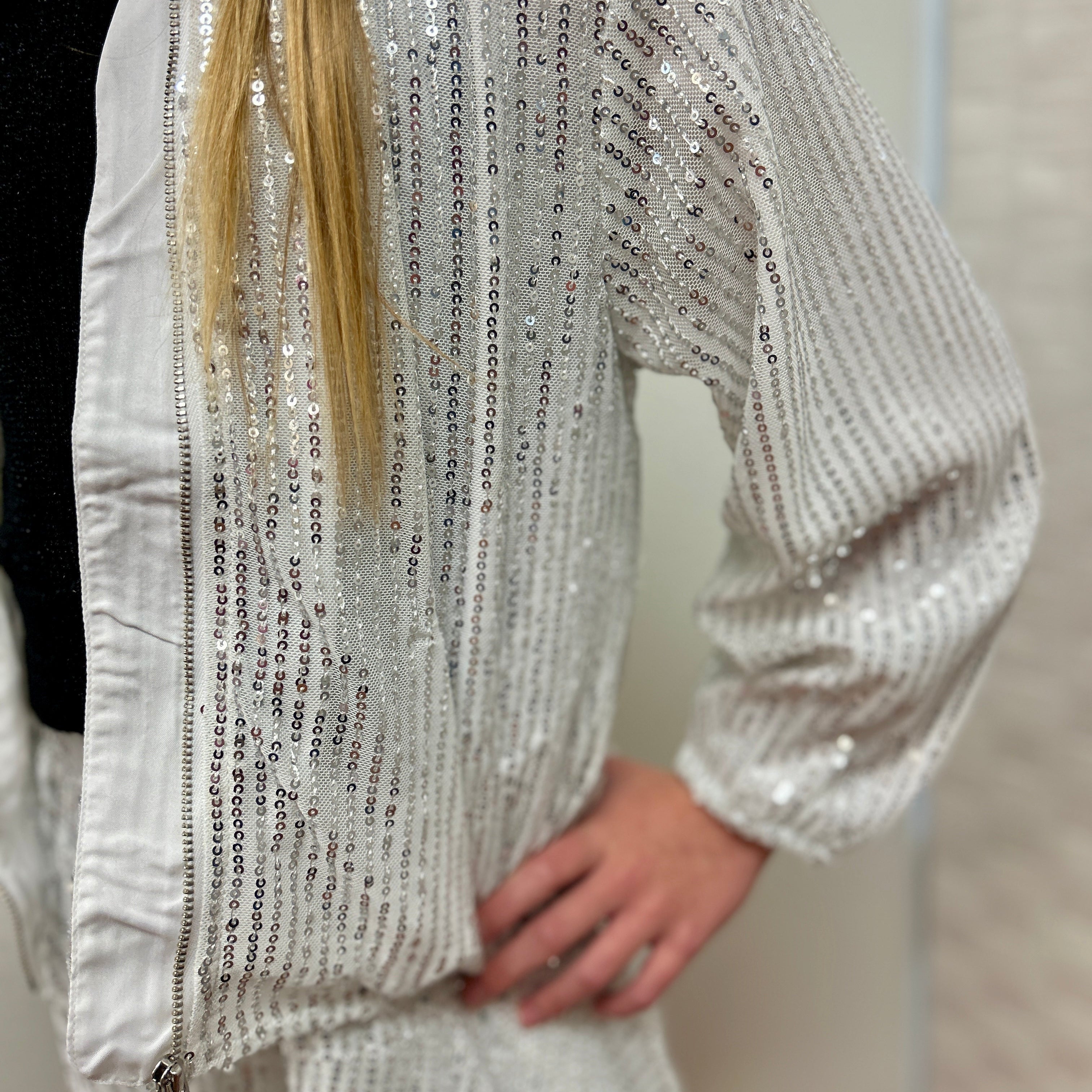 Vignette Girls White Sequin Bomber Jacket