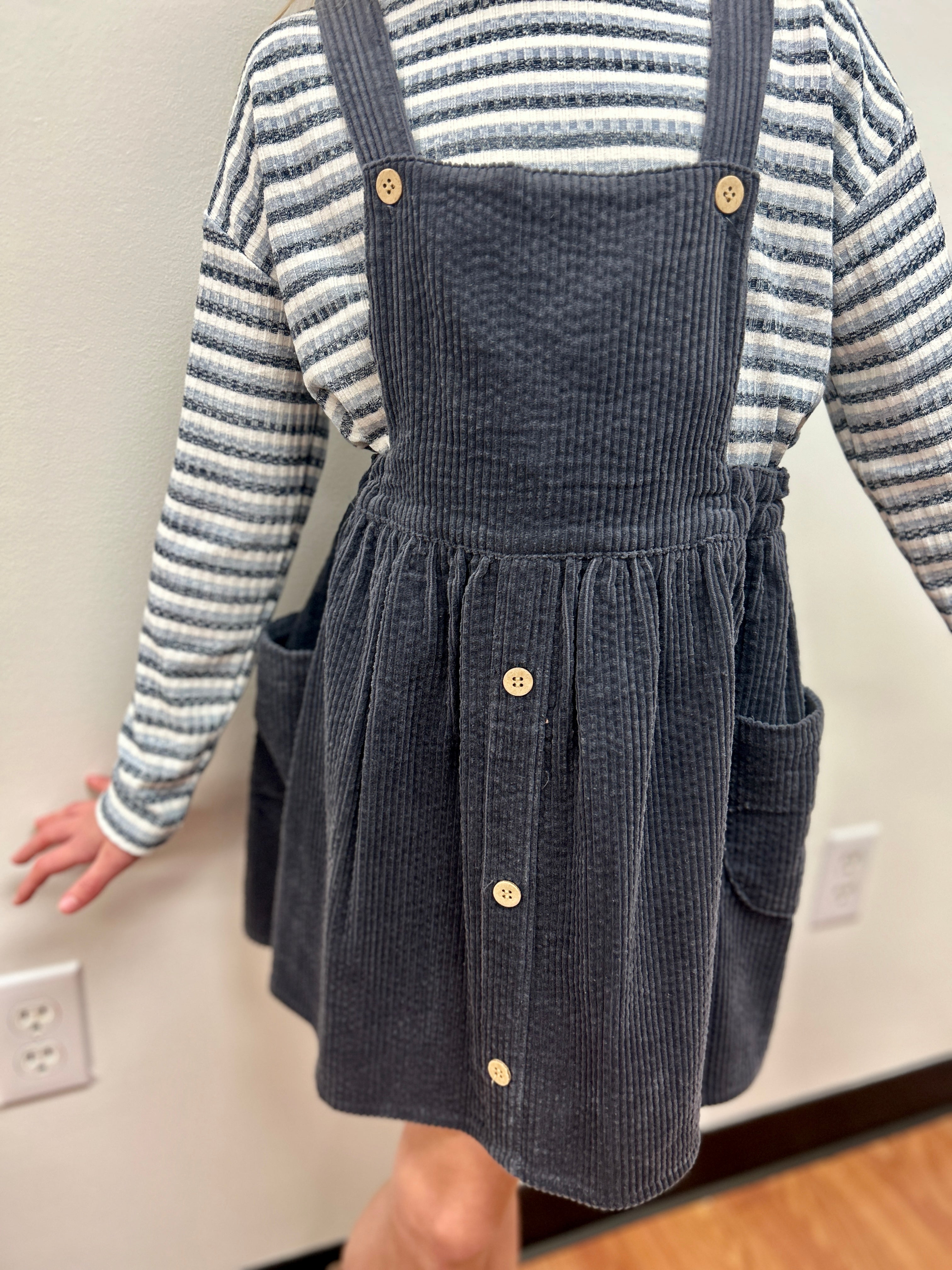 Vignette Charcoal Blue Corduroy Pinafore Jumper