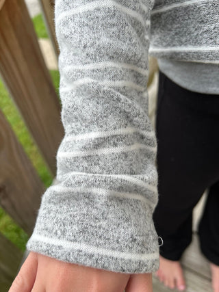 AC407 - Girls Gray Striped Sweater Hoodie (JKA) - All About Me Boutique