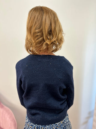 Mini Molly Girls Navy Blue Sequin Sweater - Metallic Knit Top - All About Me Boutique
