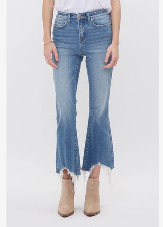 Mica Denim High Rise Crop Flare w/ Uneven Hem