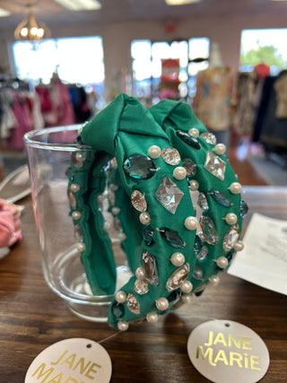 Jane Marie Turquoise and Mint Knotted Headband with Crystals Pearls - All About Me Boutique