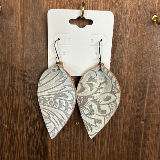 WEF - Embossed Leather Leaf Earrings