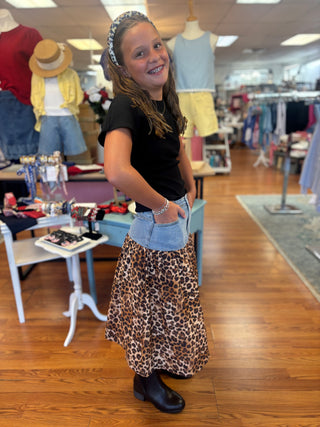 Hayden Mix Media Leopard Print Denim Skirt