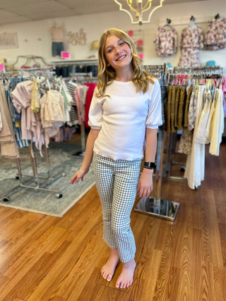 Hayden Girls Blue & White Checkered Pull - On Cropped Pants - All About Me Boutique
