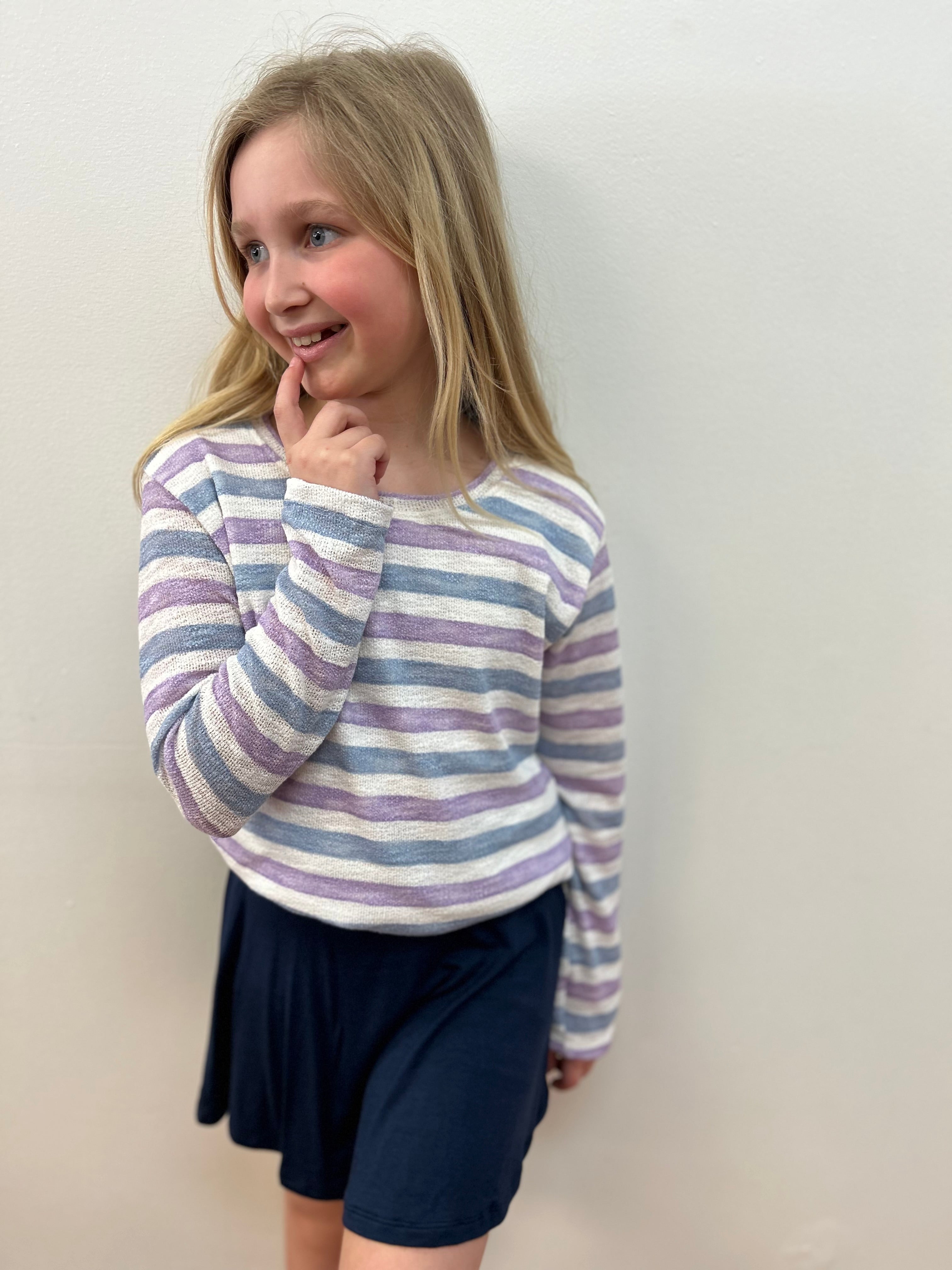 AC407 Girls Lilac and Denim Blue Sweater