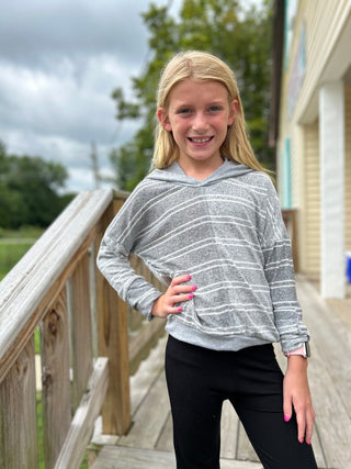 AC407 - Girls Gray Striped Sweater Hoodie (JKA) - All About Me Boutique