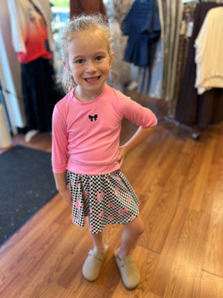 Girls' Retro Checkerboard & Pink Bow Twirl Skirt