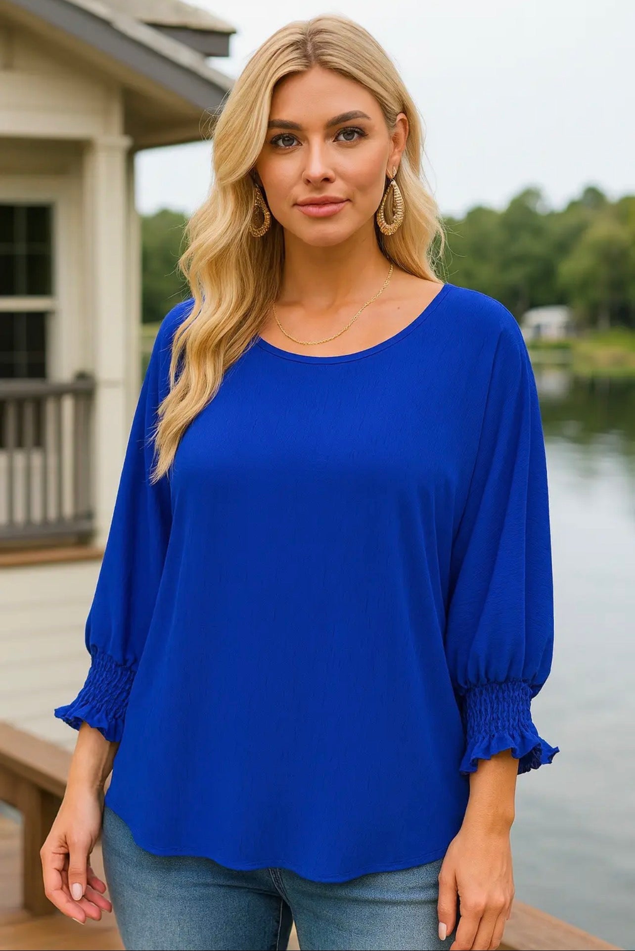 Sapphire Smocked Sleeve Blouse