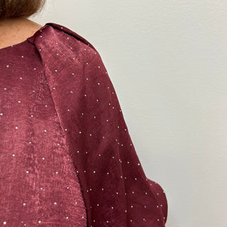 Rhinestone Satin Blouse by Umgee - All About Me Boutique