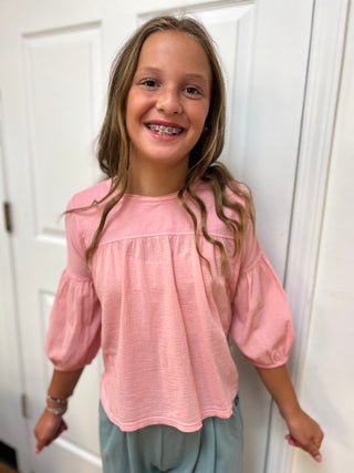 Tenly Girls Pink Mixed Media Cotton Jersey Top