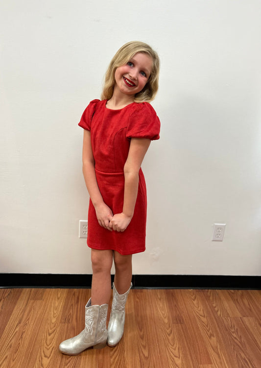 Sadie & Sage Tween Girls Red Faux Suede Dress - Holiday Party Dress
